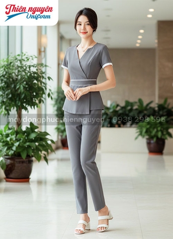 Đồng phục spa cho nữ cổ tim