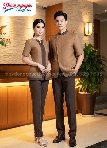 đồng phục spa nam nữ màu nâu