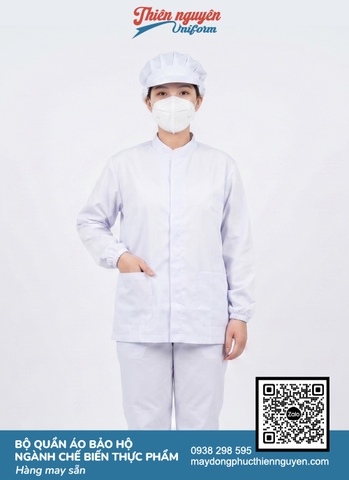 Mẫu quần áo bảo hộ ngành thực phẩm - TN01 màu xanh dương, chất liệu vải kate silk