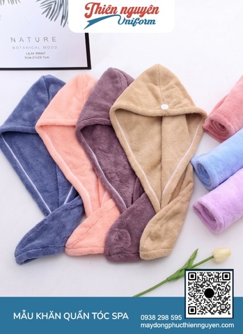 Khăn quấn tóc spa thiết kế mũ quấn thông minh kèm nút cài cố định phía sau giúp người dùng thoải mái di chuyển