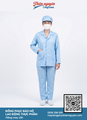 Mẫu đồng phục bảo hộ ngành thực phẩm tay ngắn, kèm mũ bảo hộ