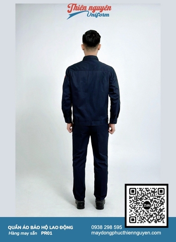 Bộ trang phục bả hộ lao động PR01 với tông màu chủ đạo xanh đen phối với các chi tiết trắng - đỏ khéo léo