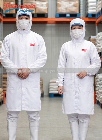 Mẫu áo blouse liền nón thực phẩm công ty Yilin