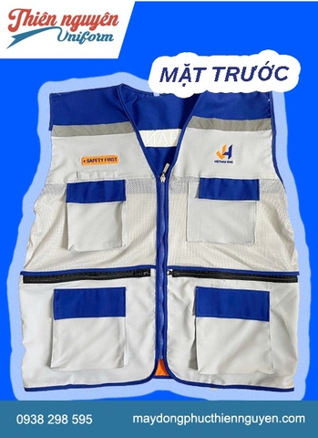 Mẫu áo gile bảo hộ lao động VIETHAN - ENC với chất liệu vải Kaki chống bụi bào mòn kết hợp với vải lưới thoáng mát
