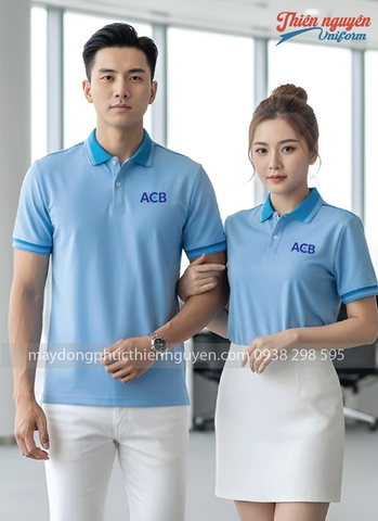 mẫu áo thun đồng phục ngân hàng ACB màu xanh dương