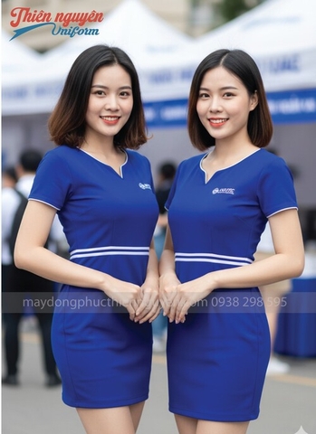 mẫu đầm đồng phục PG màu xanh