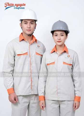 Mẫu đồng phục bảo hộ lao động màu be phối cam