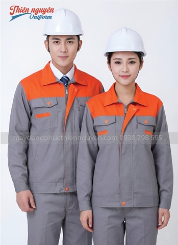 mẫu đồng phục bảo hộ lao động màu xám phối cam