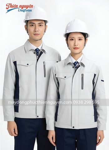 mẫu đồng phục bảo hộ lao động màu xám phối xanh đen