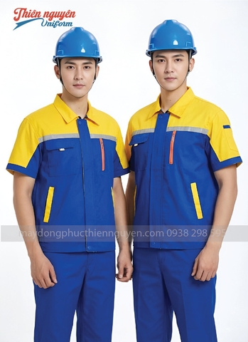 Mẫu đồng phục bảo hộ lao động màu xanh phối vàng