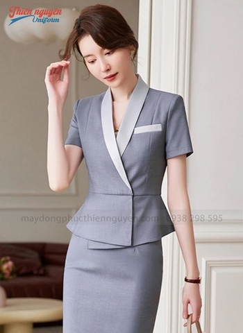 Mẫu đồng phục lễ tân bệnh viện màu xám