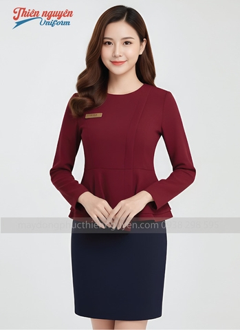 Mẫu đồng phục nhân viên lễ tân khách sạn màu đỏ