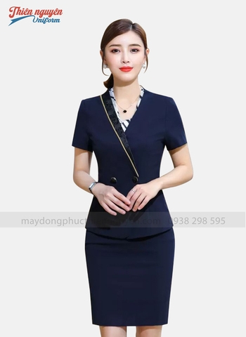 Mẫu đồng phục nhân viên lễ tân nhà hàng màu xanh đen