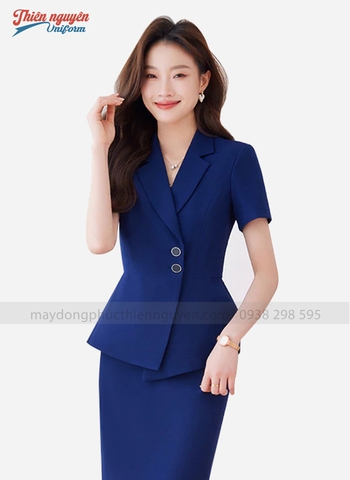 Mẫu đồng phục nhân viên lễ tân nha khoa màu xanh