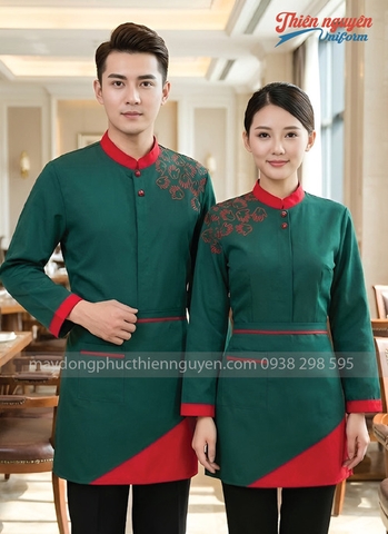 Mẫu đồng phục nhân viên nhà hàng Thái màu xanh lá