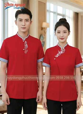 Mẫu đồng phục phục vụ nhà hàng Trung Quốc màu đỏ