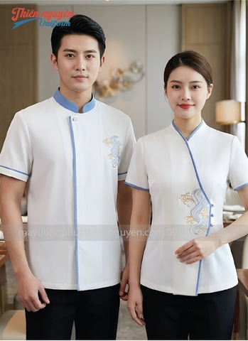 Mẫu đồng phục nhân viên nhà hàng Trung Quốc màu trắng