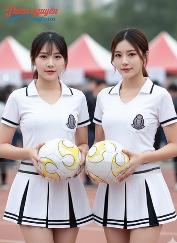 mẫu đồng phục PG màu trắng váy xếp ly