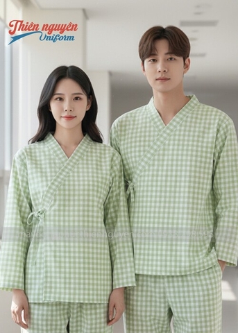 mẫu đồng phục quần áo bệnh nhân nam nữ họa tiết sọc caro giá rẻ