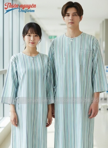 Mẫu đồng phục quần áo bệnh nhân nam nữ họa tiết sọc