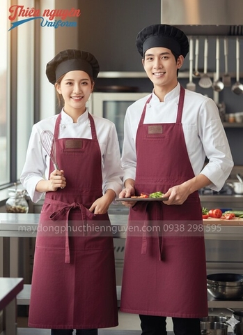 Mẫu tạp dề đầu bếp màu đỏ rượu