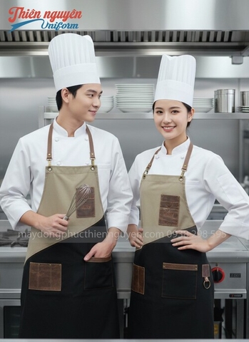 Mẫu tạp dề đầu bếp nam nữ phối da