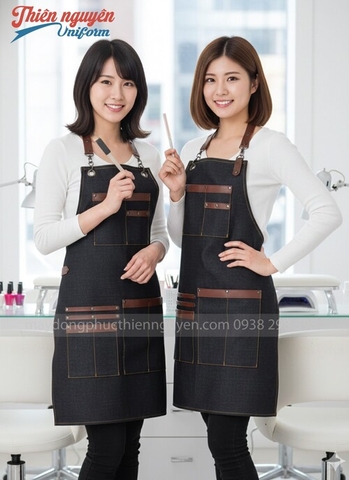 Mẫu tạp dề nail vải jean phối da
