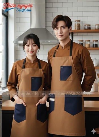 Mẫu tạp đề đầu bếp nam nữ màu nâu