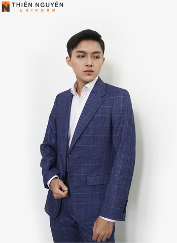 Bộ suit nam màu xanh rêu kẻ sọc -TT205 - viettailor