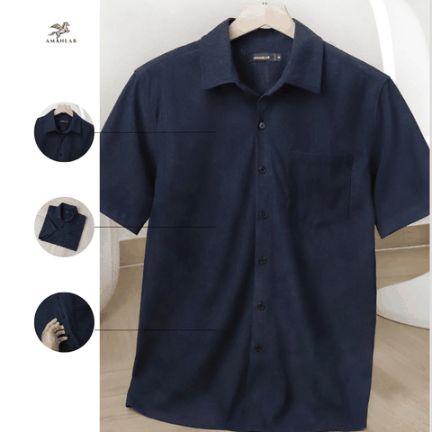 Sơ Mi Nhung Tăm Xanh Đen AMANLAB