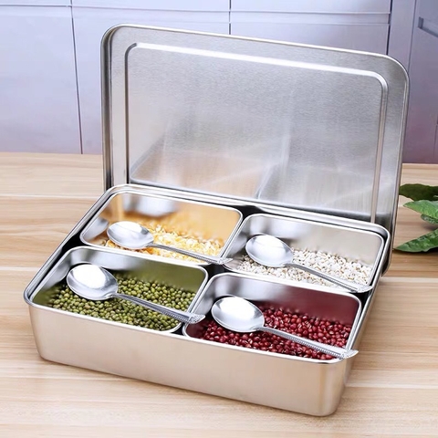 Hũ Gia Vị Inox 4 Ngăn Nắp Rời [ Thép Không Gỉ ]