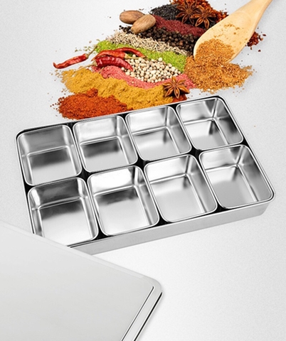 Hũ Gia Vị Inox 8 Ngăn Nắp Rời [ Thép Không Gỉ ]