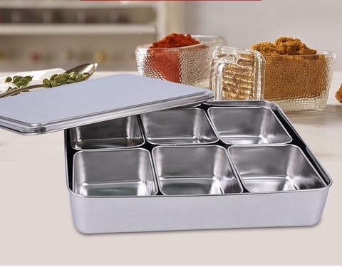 Hũ Gia Vị Inox 6 Ngăn Nắp Rời [ Thép Không Gỉ ]