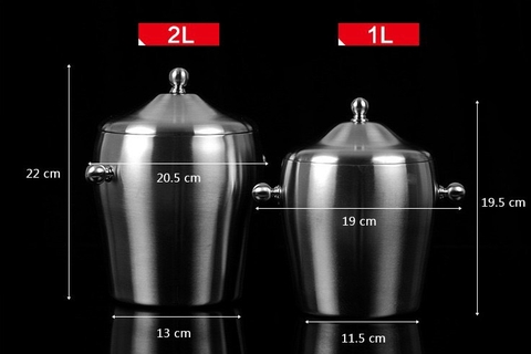 Xô Đá Inox #304 Bóng Cao Cấp Giữ Nhiệt Không Quai 2 Lớp Dày - 1.2 L