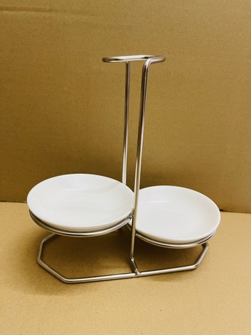 Bộ Kệ Đôi Inox - Đĩa Sứ Gác Vá Lẩu Để Bàn Ăn