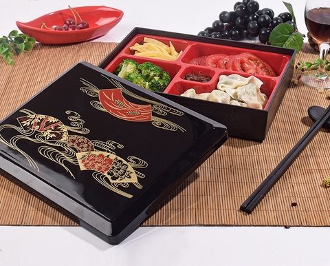 Hộp Cơm Bento Nhựa Cao Cấp 5 Ngăn Hoa Văn [ Phong Cách Nhật Bản ]