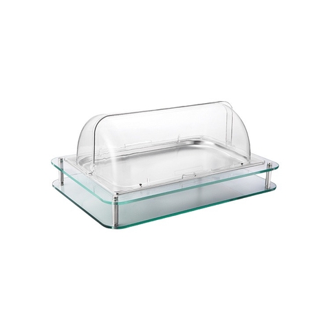 Khay Thức Ăn Buffet Hình Chữ Nhật Đĩa Inox Nắp Kính B3002