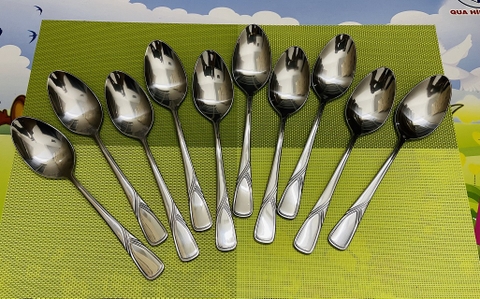 Sét 10 Muỗng Ăn Lớn Inox Cán Chữ V [ Kích Thước : 4.3cm x 20.4cm ] _ Thép Không Gỉ