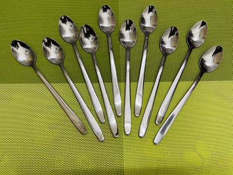 Sét 10 Muỗng Đá Chanh _ Café Dài Inox Cán Lỡ [ Kích Thước: 2.7cm x 17.6cm ]