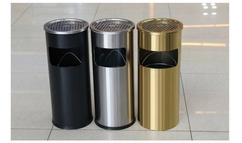 Thùng Rác Inox 2 Trong 1 Có Nắp Gạt Tàn [ Kích Thước: 25cm x 61cm ]