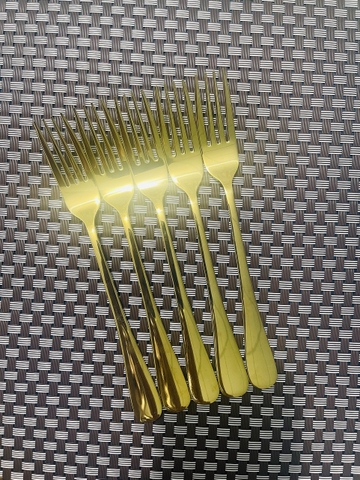 Sét 10 Nĩa  Inox Mạ Vàng Cán Bầu [ Kích Thước: 2.2cm x 20cm ]