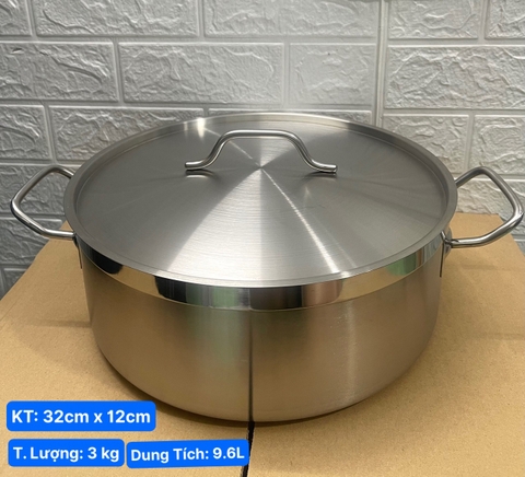 Nồi Inox 2 Quai Cao Cấp 3 Đáy _ Dung Tích: 9.6Lít _ [ KT: 32cm x 12cm ]