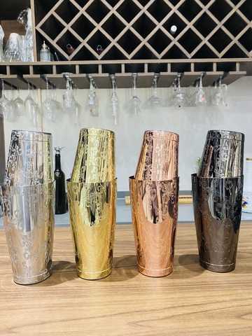 Boston Shaker Inox #304 Họa Tiết Hoa Văn _ Gold _ Copper _ Black