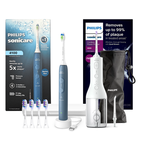 Combo bàn chải điện Philips Sonicare 4100 HX4043 và máy tăm nước Philips HX3826/31