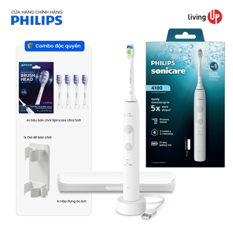 Bàn chải điện Philips Sonicare 4100 (New Gen 2026) - Value Starter Set - (Trắng)