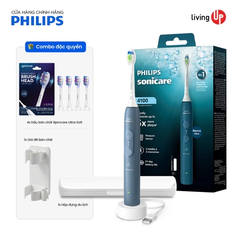 Bàn chải điện Philips Sonicare 4100 (New Gen 2026) - Value Starter Set (Xanh dương)