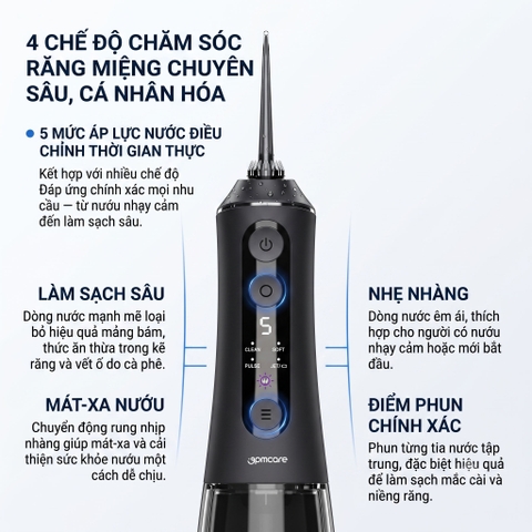 Tăm nước di động 9pmcare Ultra Clean UV (Pin 40 ngày, 4 chế độ + khử khuẩn bằng tia UV, 5 mức tùy chỉnh lực nước)