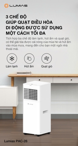 [HÀNG CHÍNH HÃNG] ĐIỀU HÒA DI ĐỘNG LUMIAS PAC-26 với 3 chức năng LÀM LẠNH/ HÚT ẨM/ THỔI GIÓ.