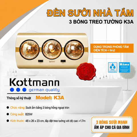 [GIẢM 30%] KOTTMANN K1A/ Đèn Sưởi Nhà Tắm Kottmann K3A - Hàng chính hãng