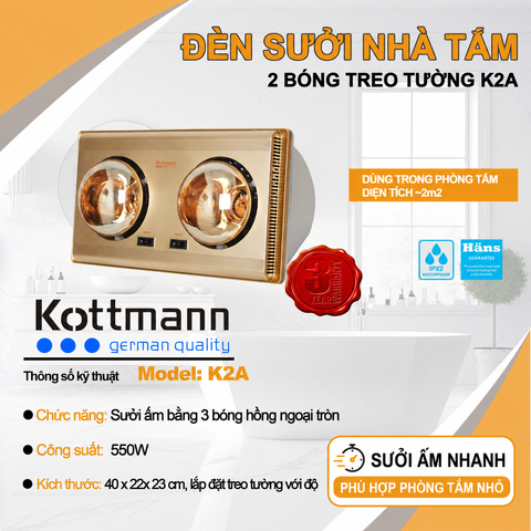 [GIẢM 30%] [CHÍNH HÃNG] Kottmann K1A/ Đèn Sưởi Nhà Tắm Kottmann K2A